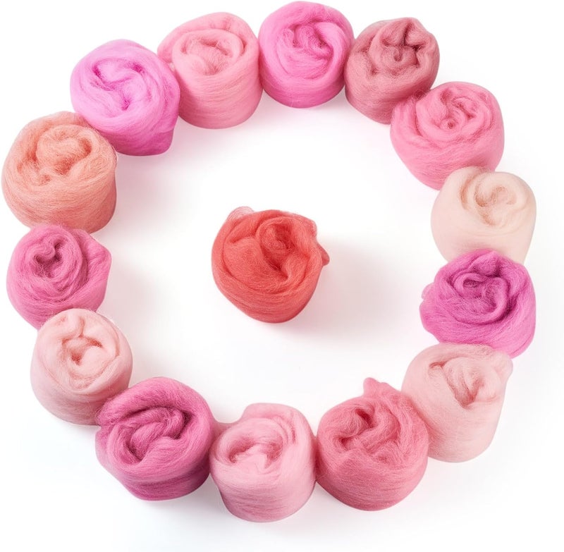 Spritewelry 75G Needle Felting Wool Pink Wool Roving for Needle Felting Multicolor Soft Spinning Wool Bulk for Felting DIY Crafts Hand Spinning Supplies - Image 1